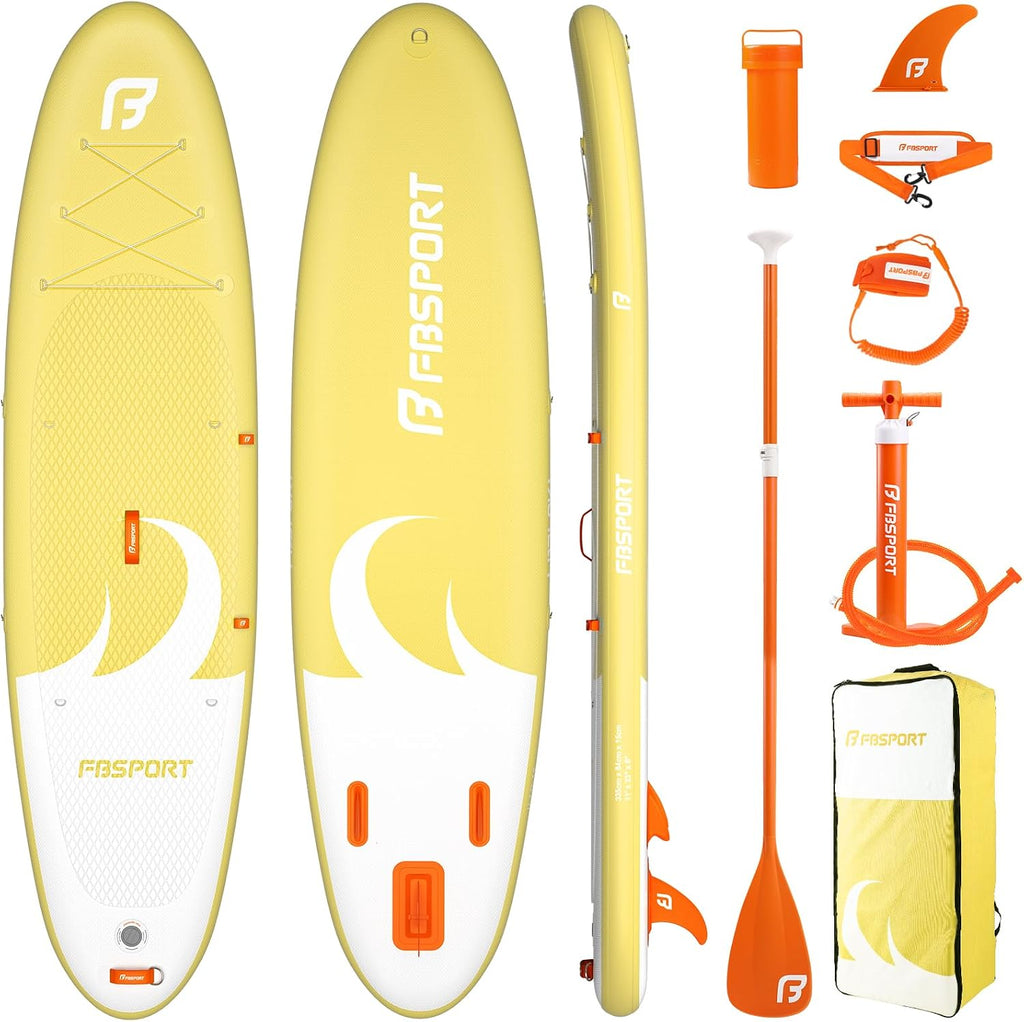 FBSPORT 11' Premium Stand Up Paddle Board, Yoga Board with SUP Accessories & Carry Bag | Wide Stance, Surf Control, Non-Slip Deck, Leash, Paddle and Pump for Youth & Adult