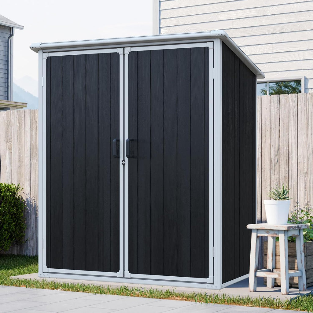 YOPTO 5x3 FT Outdoor Storage Shed,Waterproof Resin Cabinet with Lockable Doors,Storage Sheds House Shelter w/Sloped Roof,Tool House for Storing Bicycles,Lawnmowers,Black