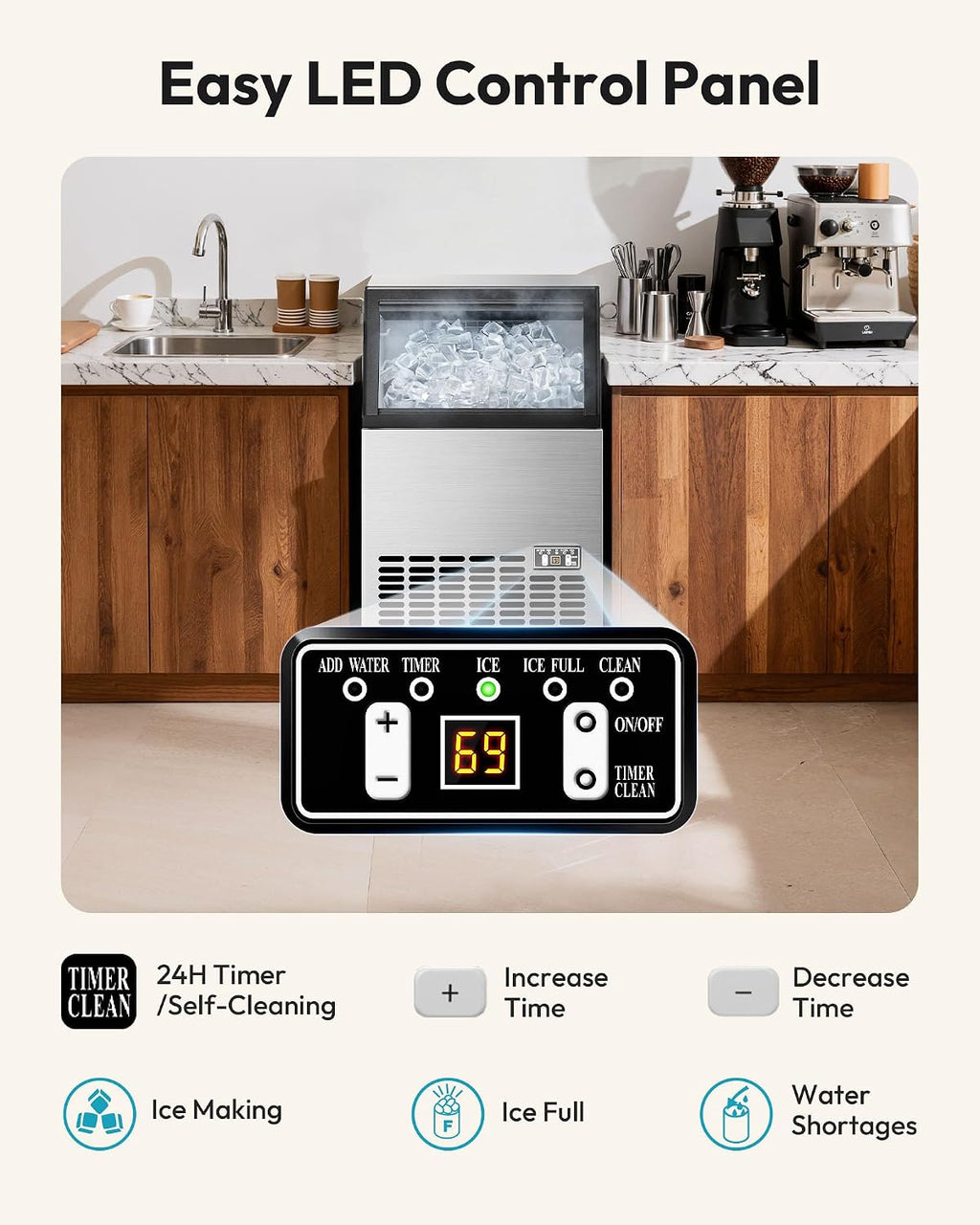 EUHOMY Commercial Ice Maker Machine - 100lbs Daily Production, 33lbs Ice Storage, Stainless Steel Freestanding & Under Counter Ice Maker, Ideal Ice Maker for Home/Bar/Restaurant/Outdoor Activities