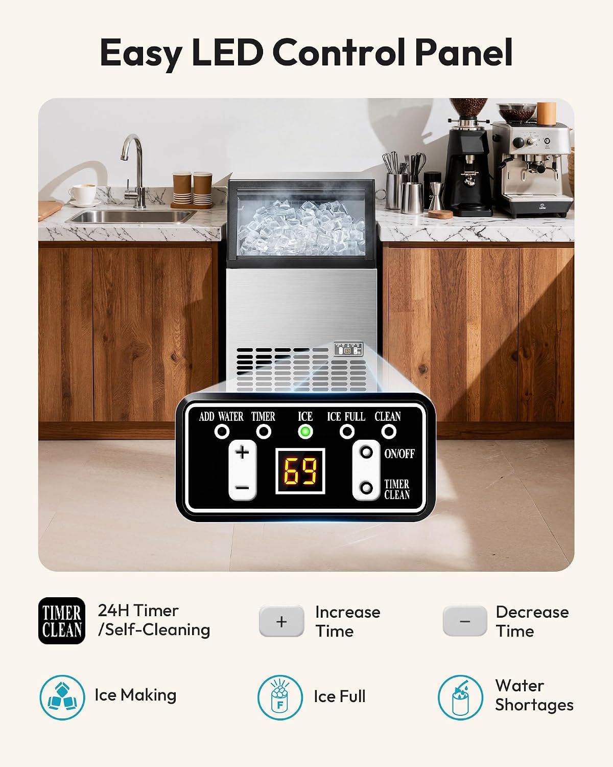 EUHOMY Commercial Ice Maker Machine - 110lbs Daily Production, 33lbs Ice Storage, Stainless Steel Freestanding & Under Counter Ice Maker, Ideal Ice Maker for Home/Bar/Restaurant/Outdoor Activities