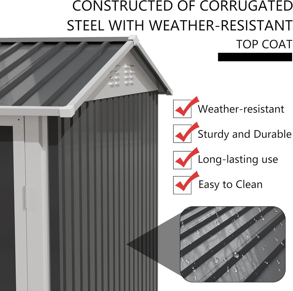 KEIKI 9x6 FT Metal Storage Shed with Window, Large Outdoor Backyard Shed for Tools & Equipment, Durable Galvanized Steel Garden Shed for Patio or Tiny House Use, Gray