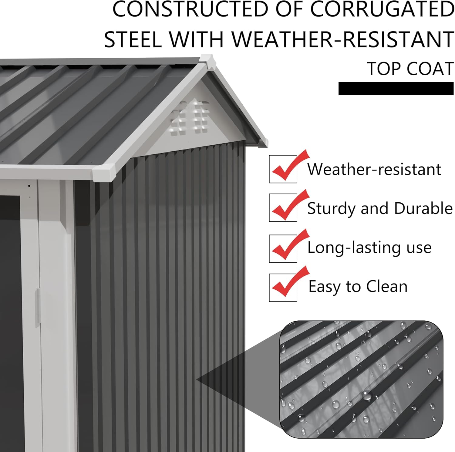 KEIKI 9x6 FT Metal Storage Shed with Window, Large Outdoor Backyard Shed for Tools & Equipment, Durable Galvanized Steel Garden Shed for Patio or Tiny House Use, Gray