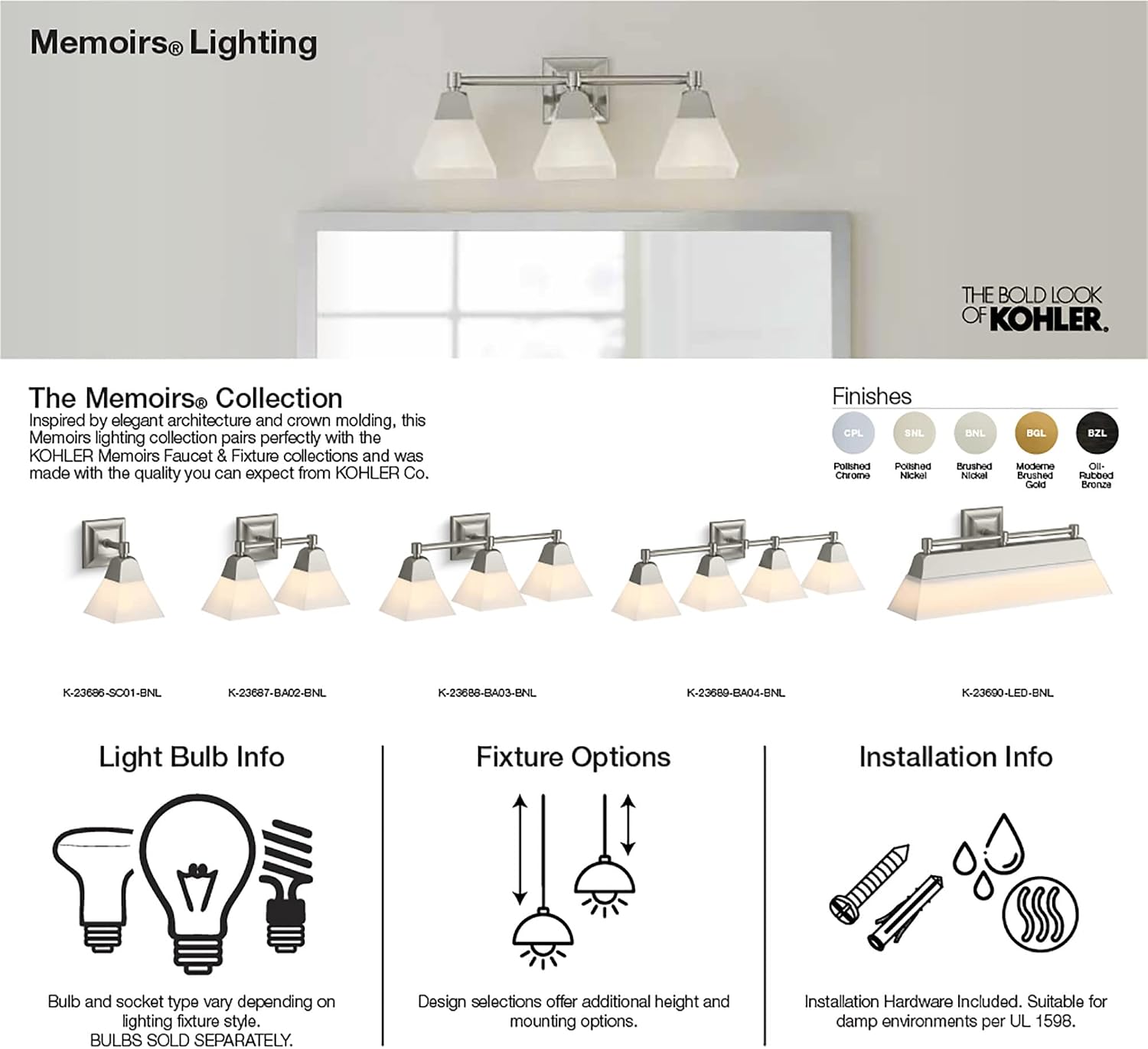 Kohler 2-Light Vanity - Brushed Nickel Memoirs