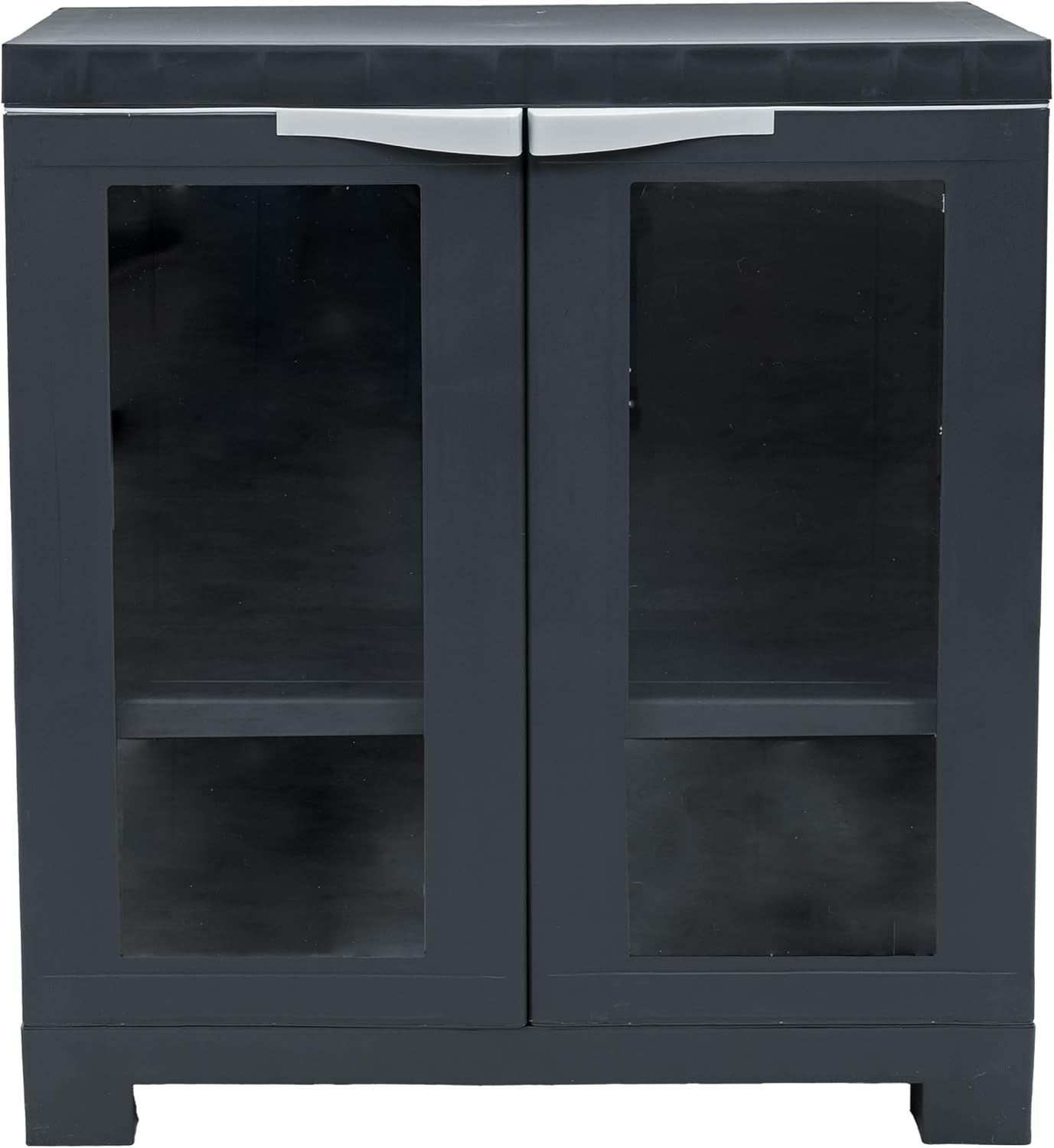 Sunnydaze 25.5' H Resin Garage Storage Cabinet - Garage Cabinet with 2 Acrylic Glass Doors - Freestanding Utility Storage for Laundry Room, Office, Basement - Charcoal