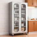 ZZV 68' Tall Stainless Steel Storage Cabinet with Wheels, Fully Assembled 5-Tier Kitchen Pantry Cabinet with Glass Doors for Garage, Utility Room, Laundry Room, Restaurant, Cafe, and Outdoor