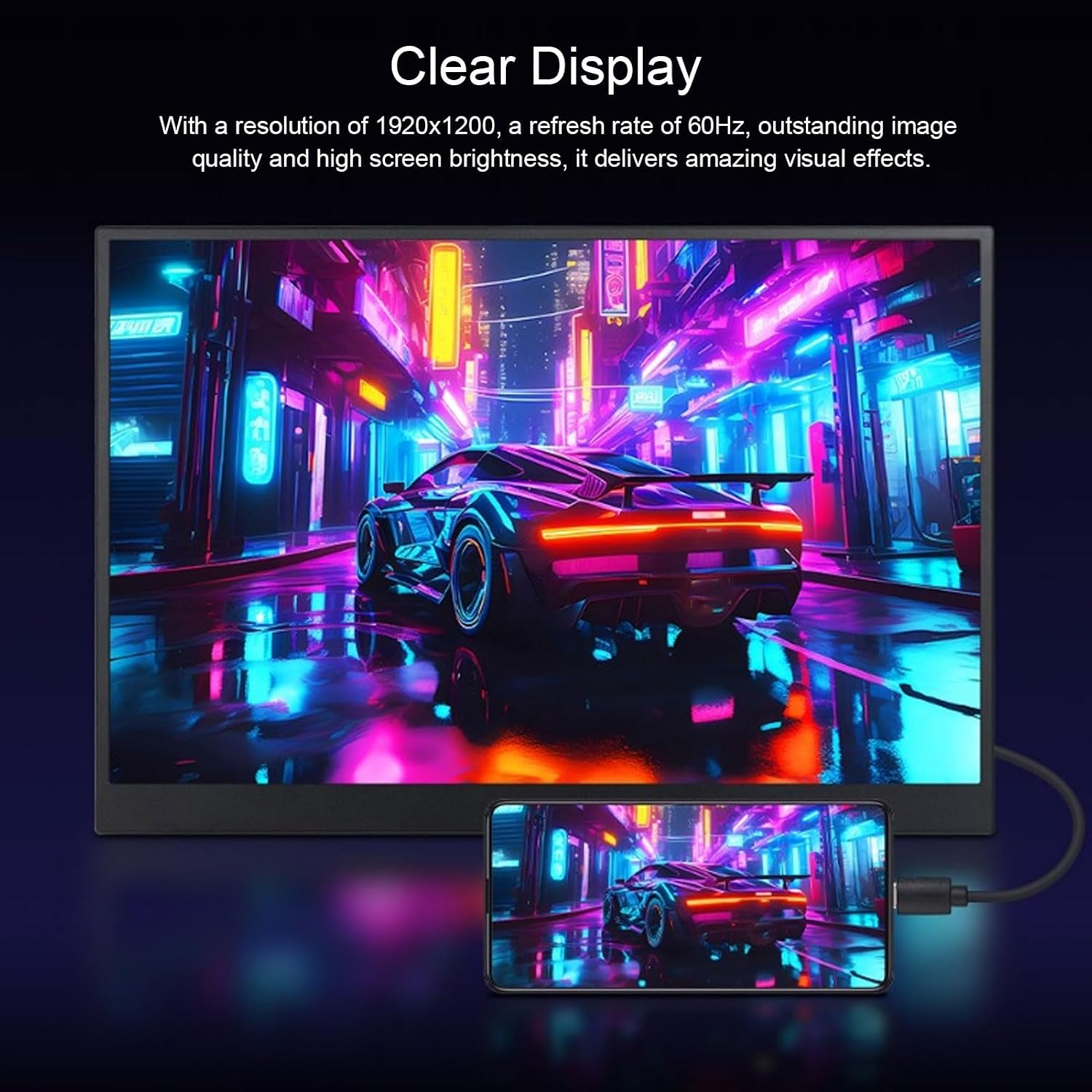 Yoidesu 14in Computer Display, 1920x1200 60Hz Laptop Screen Extender with 2 USB Type C and HD Multimedia Interface Ports, 178° 1500:1, for Tablet PC