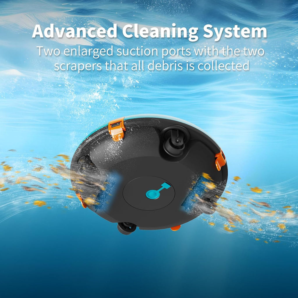 LVKE L1 Cordless Robotic Pool Cleaner, Pool Vacuum for Above Ground Pools with Obstacle-Crossing, 70 Mins Runtime, 40W Powerful Suction, Auto-Parking, Ideal for Flat Pools up to 38 Feet, Orange