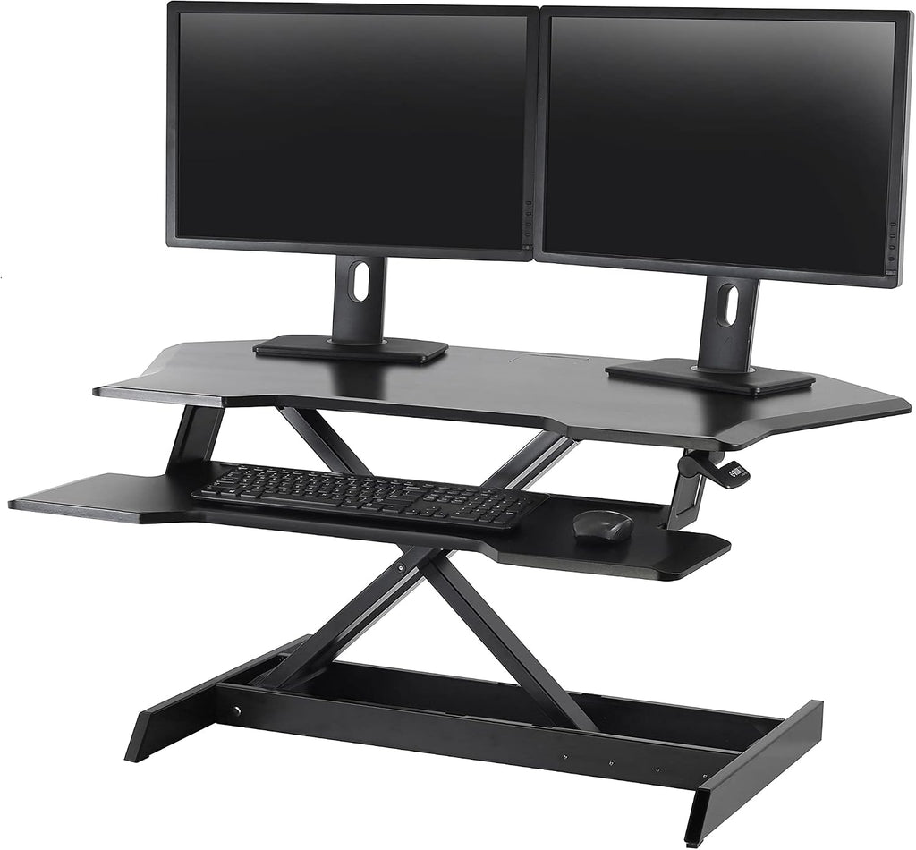 Ergotron – WorkFit Corner Standing Desk Converter, Dual Monitor Sit Stand Ergonomic Desk Riser for Tabletops – 44.8 Inch Width, Black