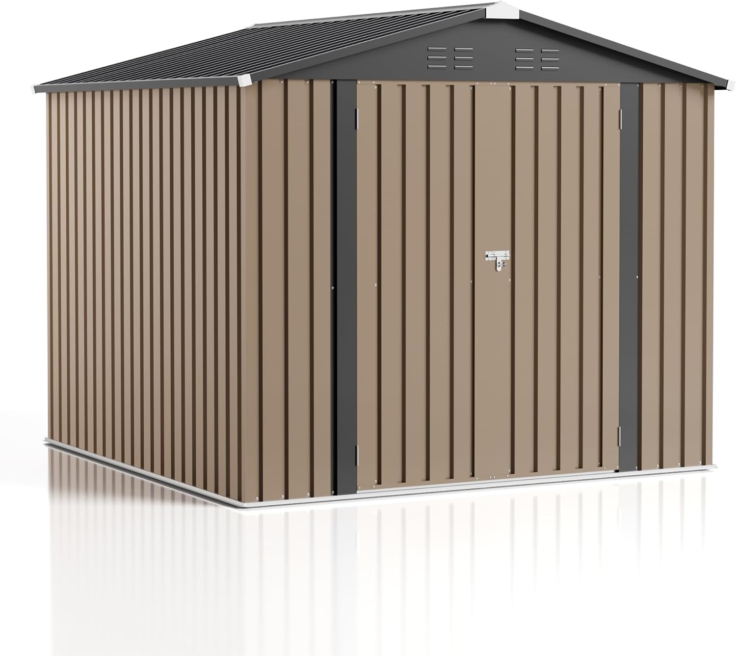 JUMMICO 8x8 FT Outdoor Storage Shed, Heavy Duty Tool Metal Sheds with Lockable Doors and Updated Frame Structure for Backyard Patio Lawn, Brown