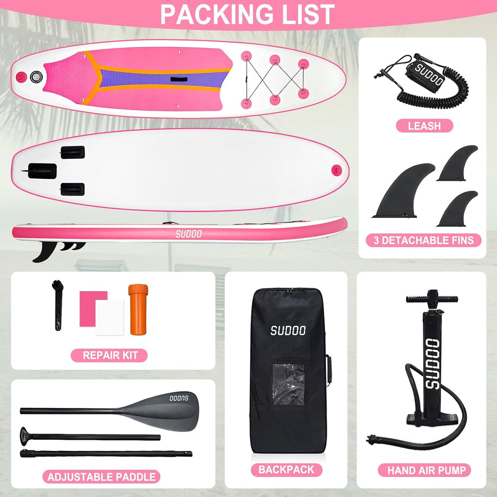 SUDOO Inflatable Stand Up Paddle Board 10'/ 10'6' SUP with 450LB Weight Capacity Adjustable Paddle Wide Stable Non Slip EVA Deck Complete Accessories for Adults Beginners Youth Outdoor Water Sports