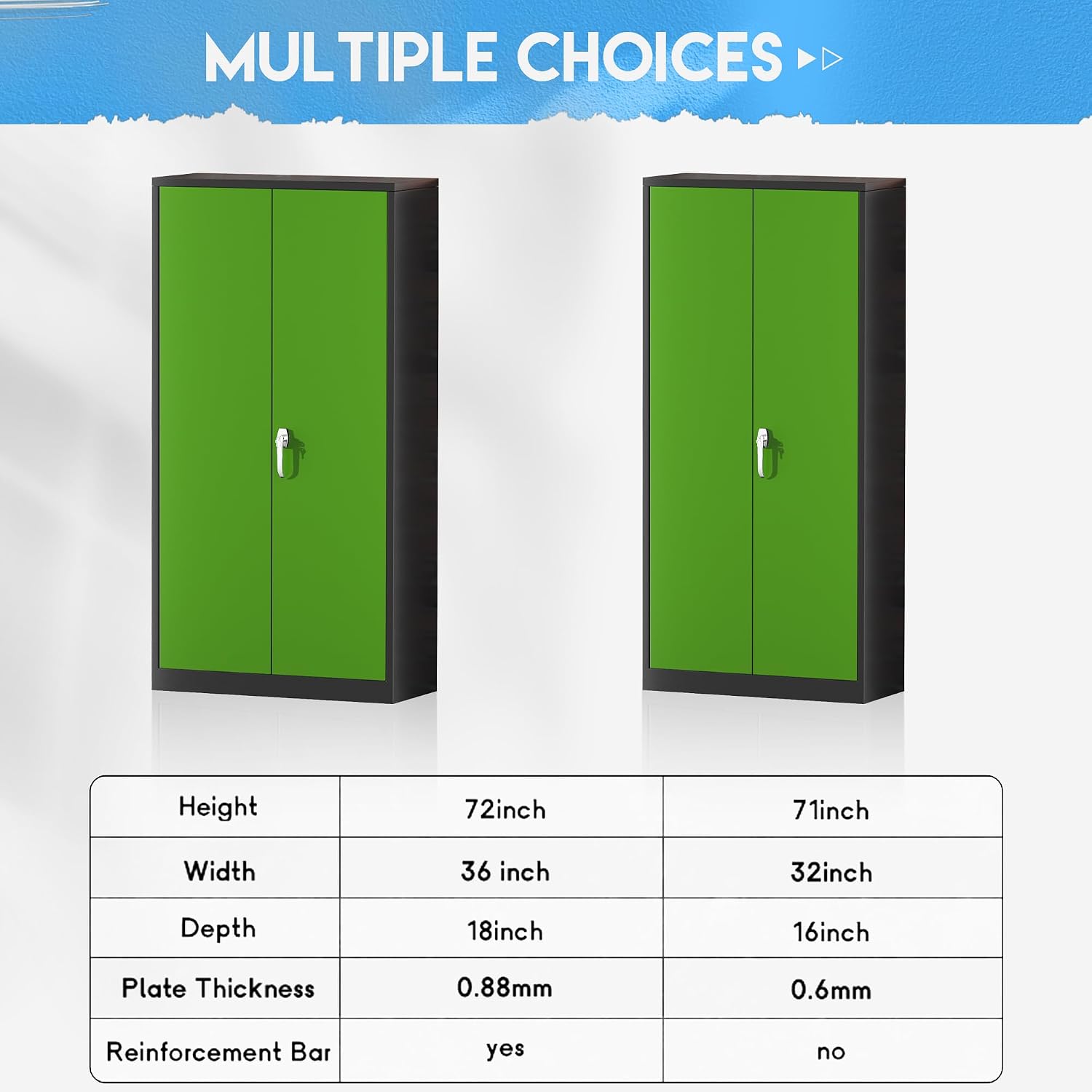 Greenvelly Metal Storage Cabinet,72' Steel Storage Cabinets with Doors and Adjustable Shelves, Metal Tool Cabinets, Locking File Cabinet for Home Office, Garage, School (Black Green36 Wx18 D)