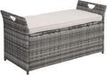 Outvita 40 Gallon Outdoor Storage Box, Patio Rattan Storage Bench with Cushion for Backyard, Balcony, Poolside, Garden, Gray