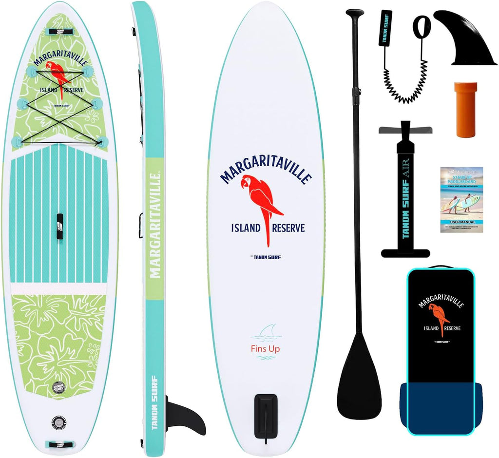 TANDM Surf Margaritaville 10'6 x 33in, Inflatable Stand-Up Paddle Board, High Traction with Cargo Bungee - SUP with Adjustable Paddle, Carrying Case, Pump and Accessories Included