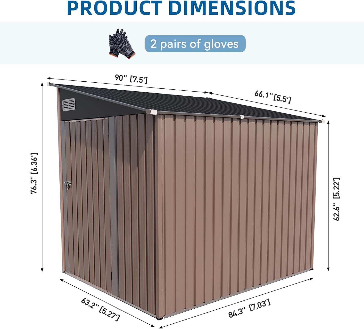 8'x6' Lean to Shed Large Storage Room Galvanized Steel Storage Sheds with Side Door Waterproof Utility Shed with Sloped Roof for Mower, Bike, Garden Tools (Brown)