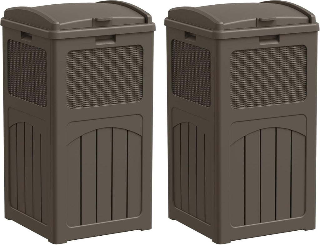 Greesum 2 Pack 33 Package Delivery Box for Outside, Waterproof Resin Garbage Bin with Lid for Hideaway, Deck, Patio, Dark Brown
