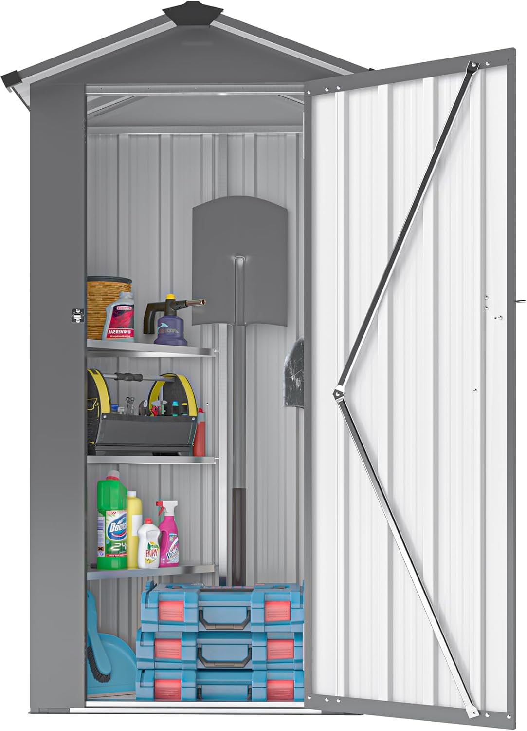 Small 2.5 × 1.4 FT Sheds & Outdoor Storage with Windows, Waterproof Metal Outside Storage Shed with Sturdy Frame, Utility Tool Shed for Backyard Garden — Dark Gray