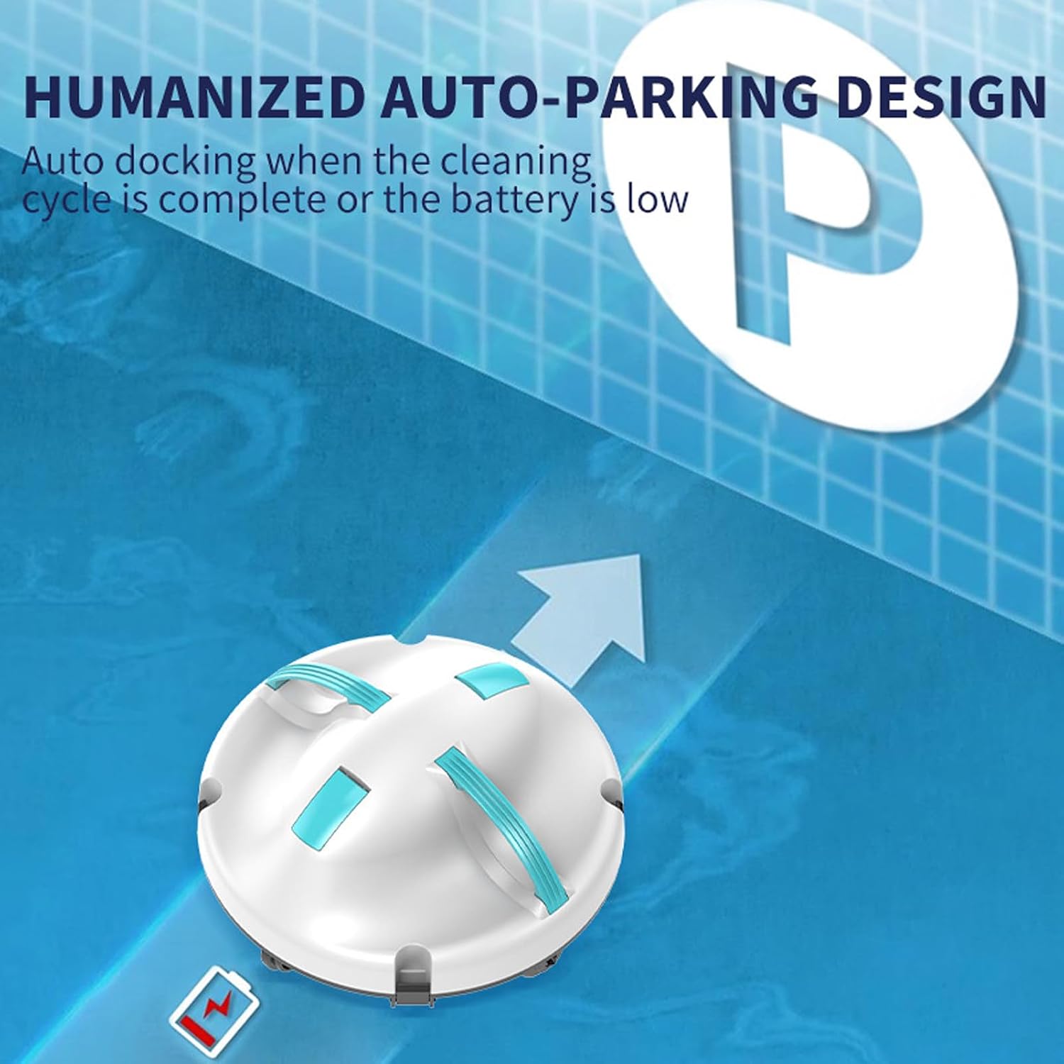 Professional Automatic Pool Cleaning Machine, Cordless Pool Vacuum Robot, with Dual Motor, 5200mAh Battery Self-Parking