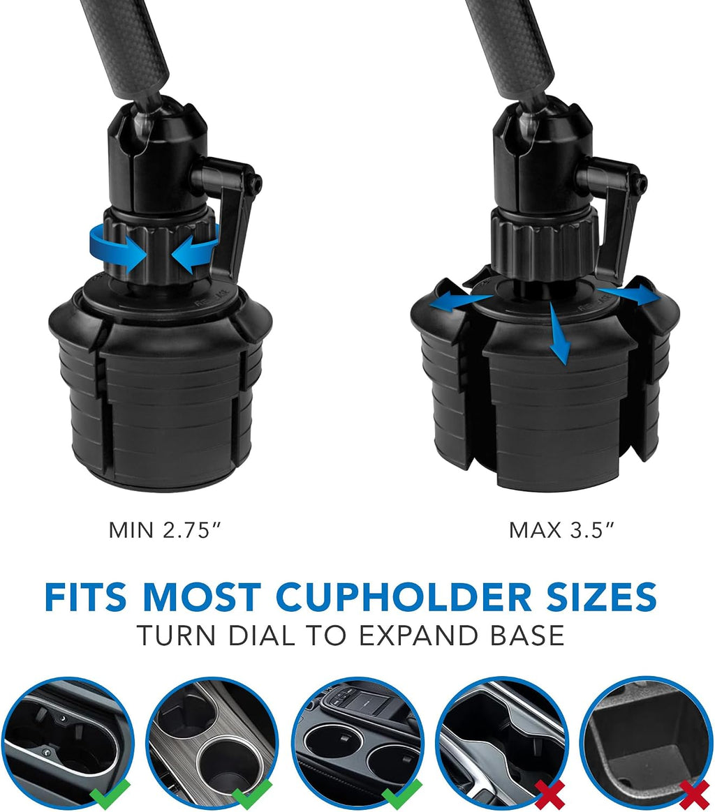 Mount-It! Carbon Fiber Cup Holder Tablet Mount Tablet Holder for Car Truck SUV, Adjustable 7–11 Inch iPad & Tablets, 18' Extension Arm, 360° Rotation, Fits 2.75'–3.5' Cupholders, ELD GPS Holder