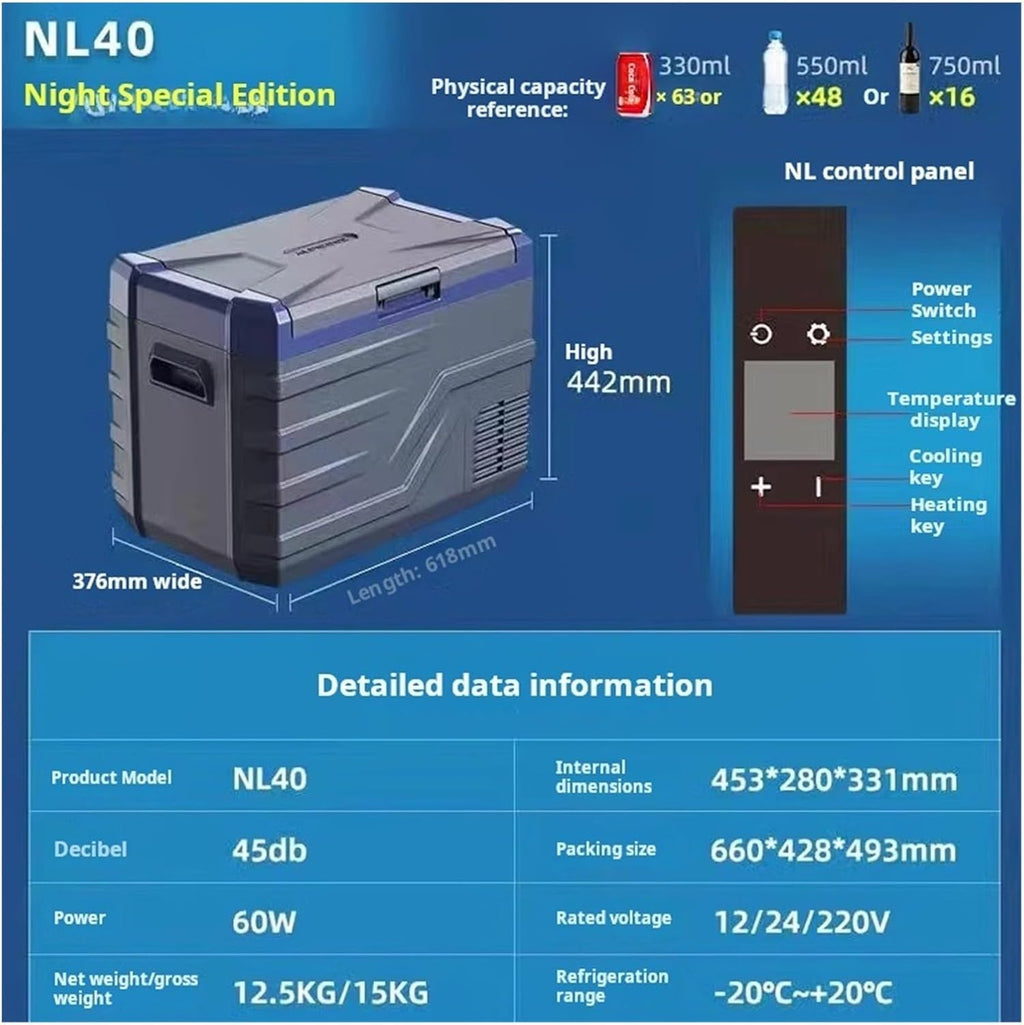 40L Single-Zone Car Refrigerator New 12V 24V Compressor Cooling Freezer Plastic Ice Maker For Home Use