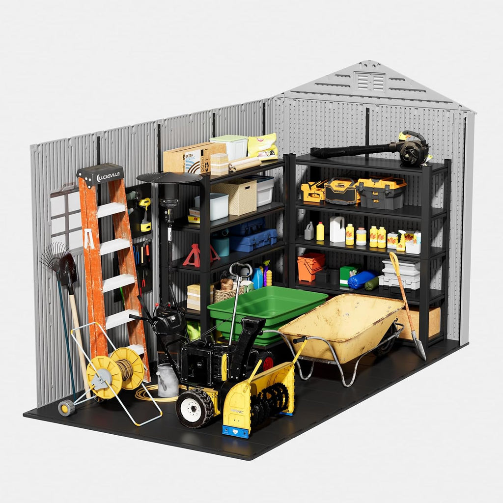 ZZM Outdoor Storage Shed 6x11 Ft, All-Weather Resistant Resin Garden Sheds & Outdoor Storage Clearance with Floor and Windows, Double-Layer Plastic Tool Shed for Backyard, Patio & Lawn (Gray)