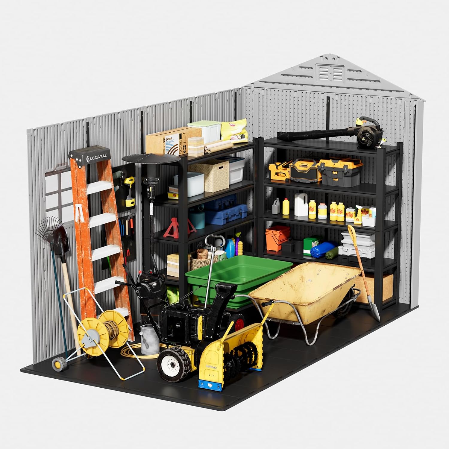 ZZM Outdoor Storage Shed 6x11 Ft, All-Weather Resistant Resin Garden Sheds & Outdoor Storage Clearance with Floor and Windows, Double-Layer Plastic Tool Shed for Backyard, Patio & Lawn (Gray)