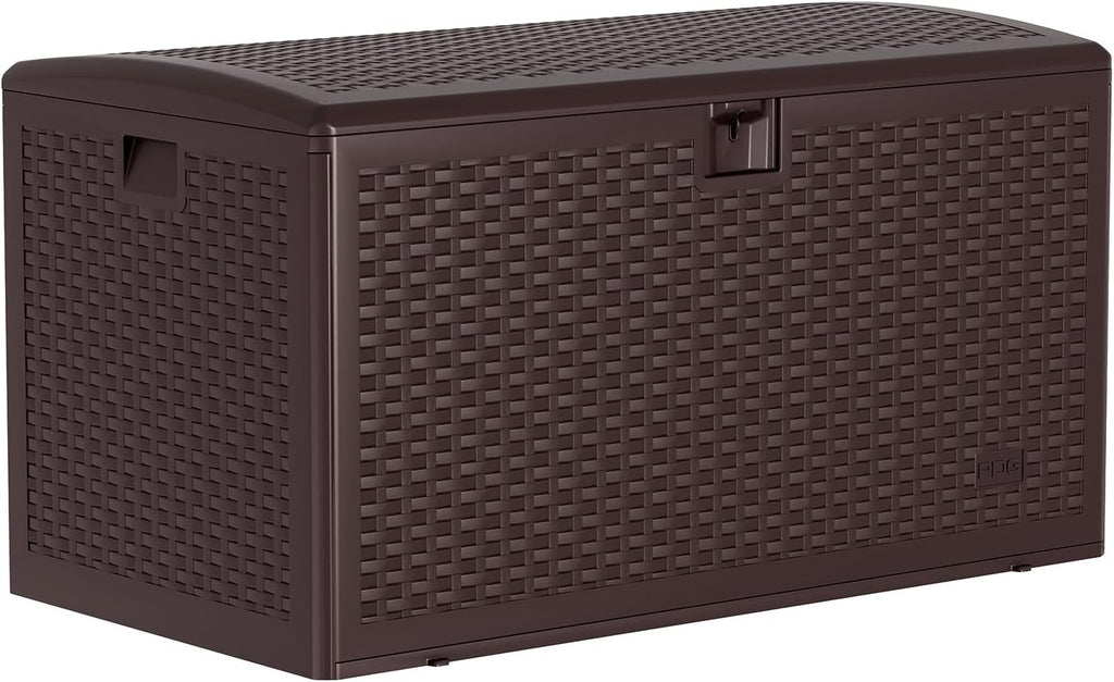 Garvee 99 Gallon Waterproof Large Resin Deck Box Indoor Outdoor, Lockable Storage Container for Patio Furniture Tools, Waterproof Deck Box Patio Storage Bin for Pool Garden, Brown