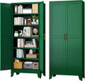 Green Metal Storage Cabinet,75' Steel Cabinets for Home Office, Kitchen Pantry Storage Cabinet with Doors and 5 Adjustable Shelves, Tool Cabinets, for Office, Home, Garage, School