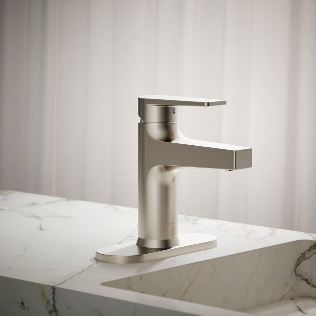 KOHLER K-74021-4-BN Taut® Single-Handle Bathroom Sink Faucet, 1.2 GPM, Minimalist Design, Corrosion Resistant, Vibrant Brushed Nickel