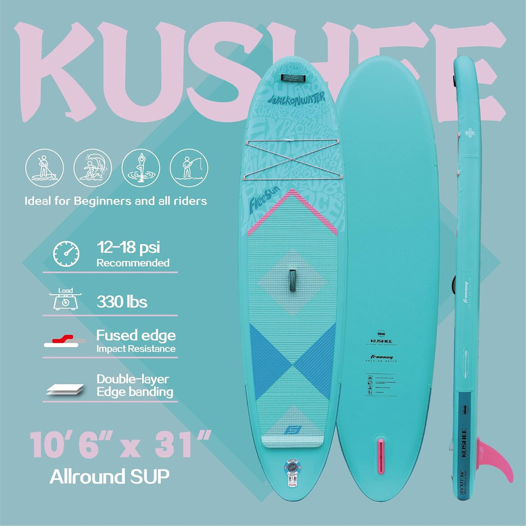 FREESUN KUSHEE 10'6' x 31' Inflatable Stand Up Paddle Board, All-Around iSUP for Beginners & Adults, Glue-Free Heat-Fusion Tech for Extra Durability, Stable Wide Nose, Lightweight Blow Up SUP