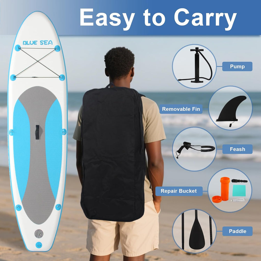 Inflatable Stand up Paddle Board, Extra Wide SUP, with Premium Paddleboard Accessories, Hand Pump, Backpack, Adult & Youth, for Yoga Fishing Paddling