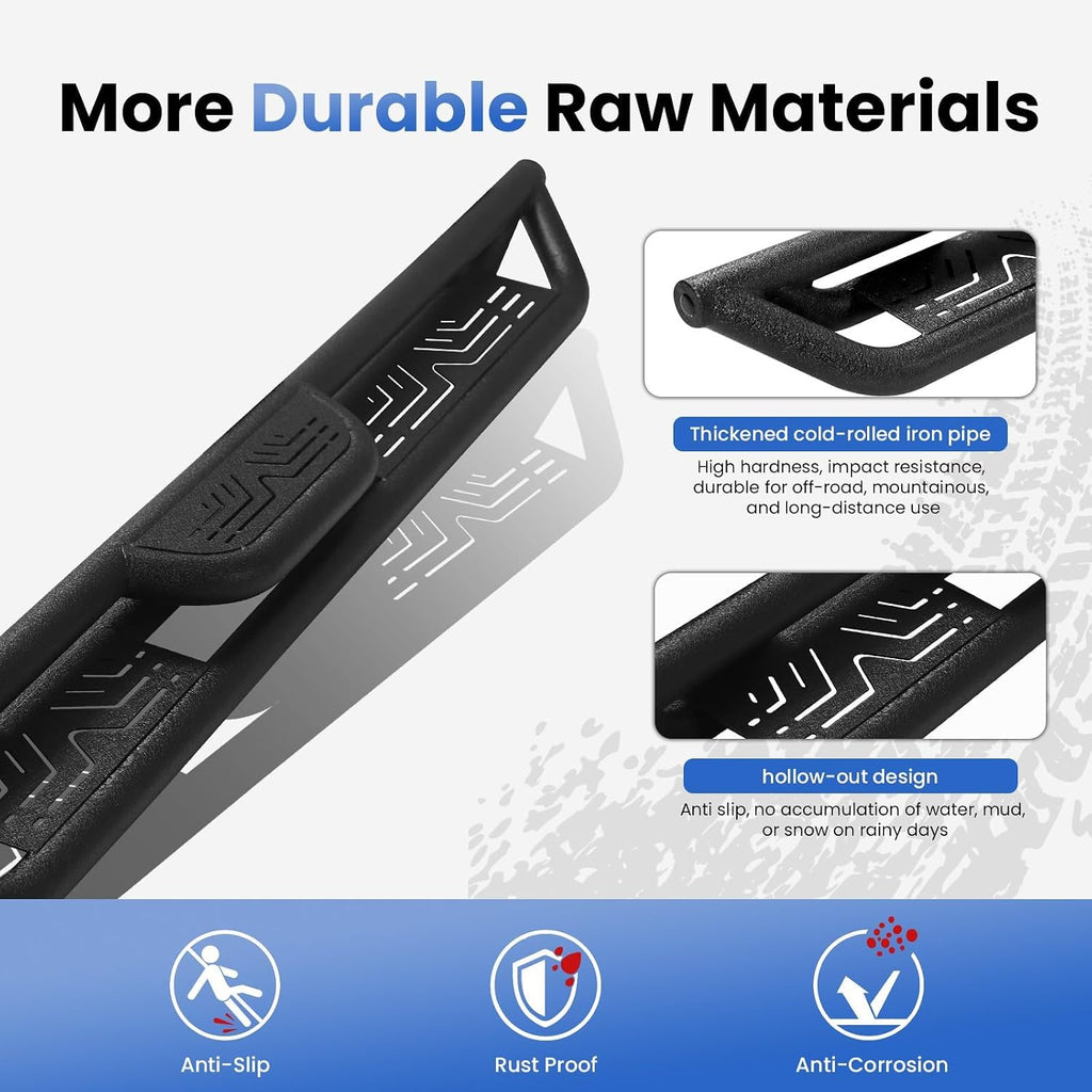 PZ 6' Running Boards Anti-Slip Side Steps Carbon Steel Compatible with Dodge Ram 1500 Quad Cab/Extended Cab 2019-2025 New Body Style,550LBS Steel No Drill Truck Running Boards Direct Fit Nerf Bar