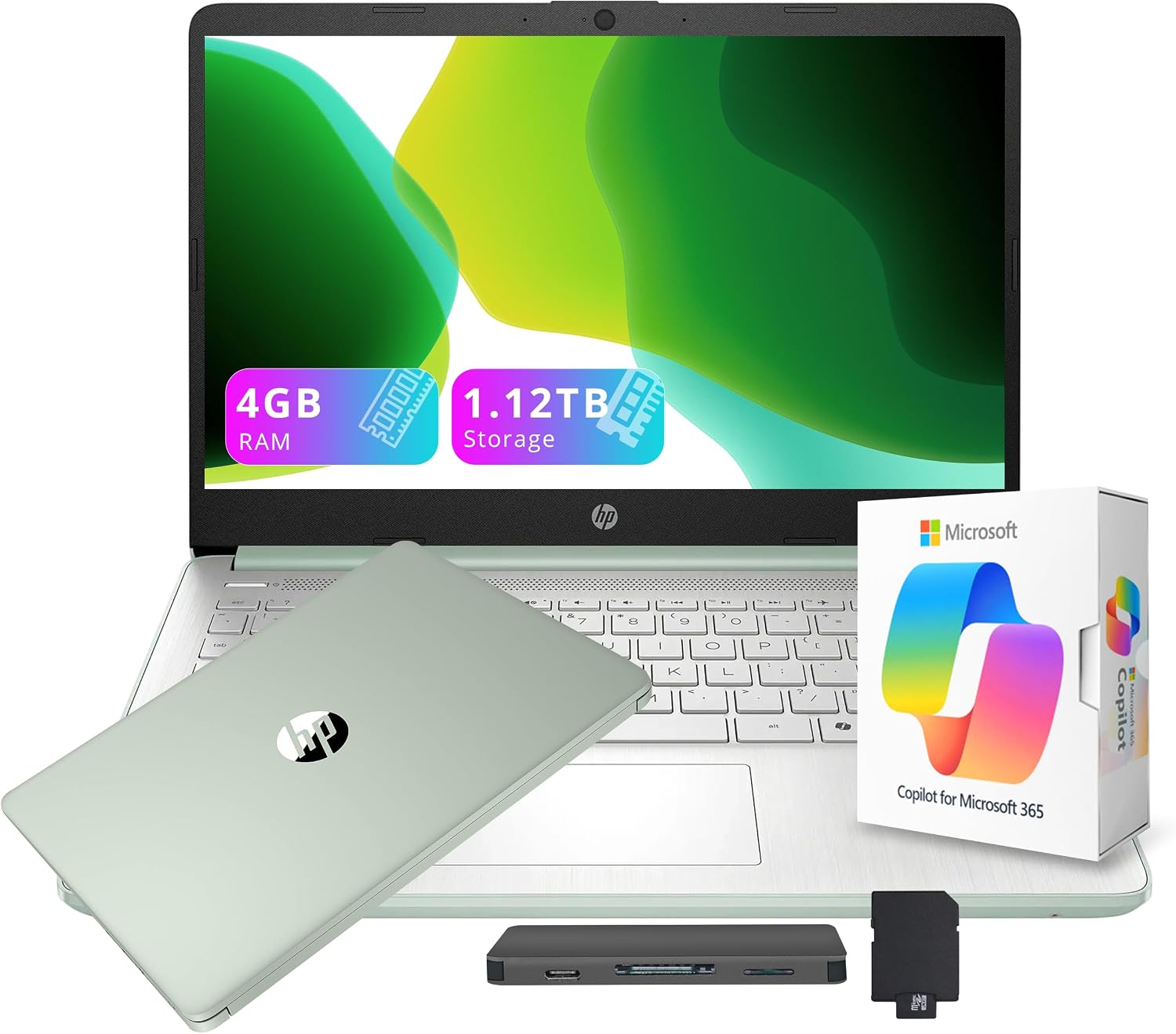 HP Stream 14' HD Student&Business Laptop with AI Copilot, Intel Processor N150, 4GB RAM, 1.12TB Storage (128GB UFS + 1TB Docking Station), 1 Year Office 365, Intel Graphics, Win 11, Willow Green
