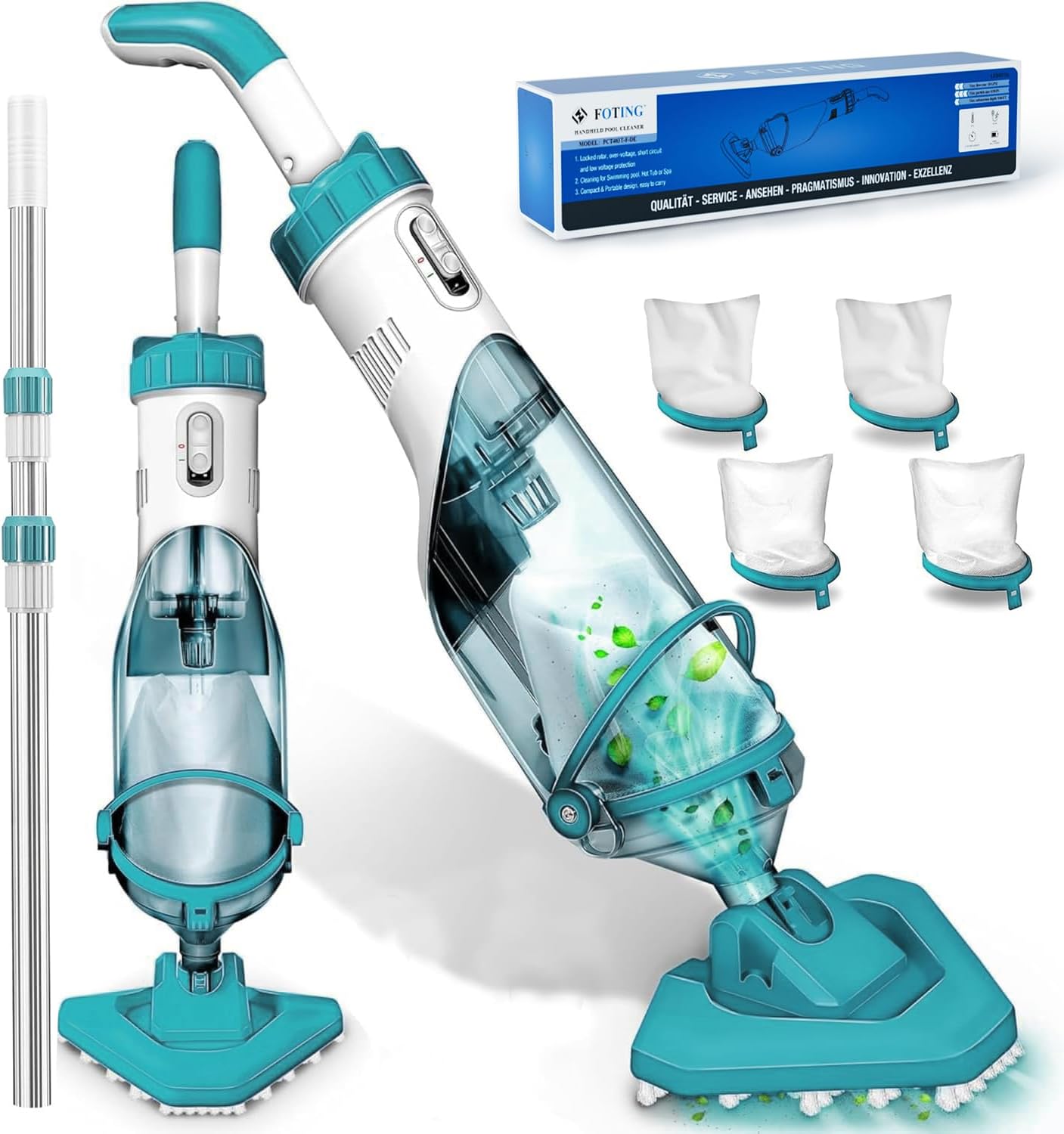 Cordless Pool Vacuum for Above Ground, Handheld Pool Spa Vacuum Cleaner for Inground Pools Hot Tub, Rechargeable, 60' Extendable Pole, up to 19.5 GPM for Leaves, Debris, Shallow Steps