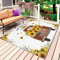 Sunflower Truck Outdoor Rug for Patio/Deck/Porch, Non-Slip Large Area Rug 4 x 6 Ft, Yellow Flowers Summer Botanical Watercolor Indoor Outdoor Rugs Washable Area Rugs, Camping Rug Carpet Runner
