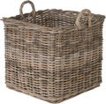 KOUBOO Large Square Rattan Basket, Handmade, Living Room, Blankets, Toy Bin, Extra Storage, Decorative Storage, Laundry Basket, Linens, Gray & Brown, Large