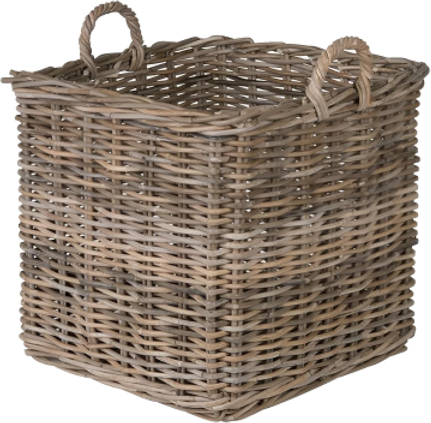 KOUBOO Large Square Rattan Basket, Handmade, Living Room, Blankets, Toy Bin, Extra Storage, Decorative Storage, Laundry Basket, Linens, Gray & Brown, Large