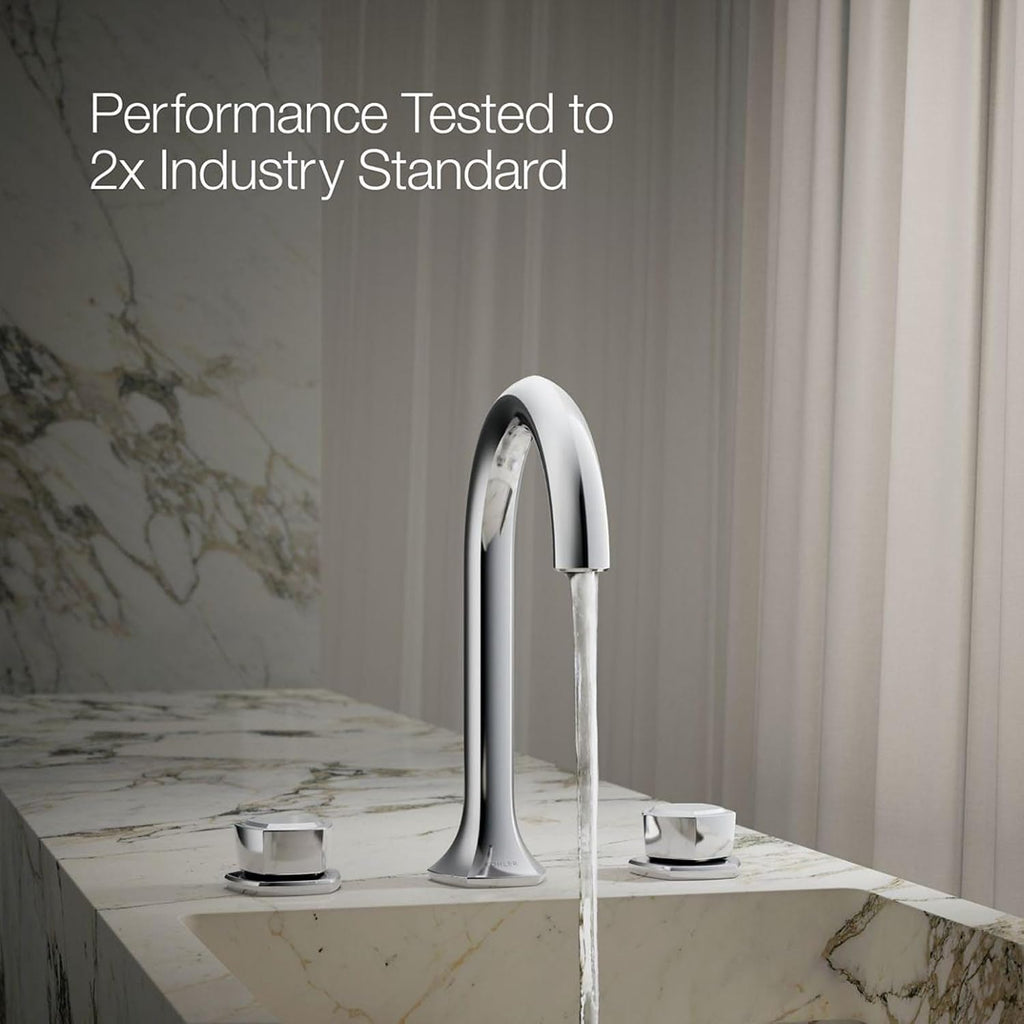 KOHLER 27010-9-BMB Occasion Double-Control Deck-Mount Bathroom Faucet Handles, Bathroom Sink Faucet Handles, Matte Black with Moderne Brass
