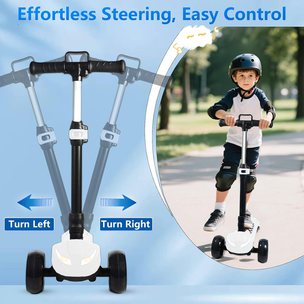 Electric Scooter for Kids Ages 3-12, Full Body Lights Up, Wide Deck, 3 Adjustable Heights, 5MPH Safe Speed, 90min Riding, Foldable 3 Wheel Electric Scooter for Kids Boys Girls Toddler
