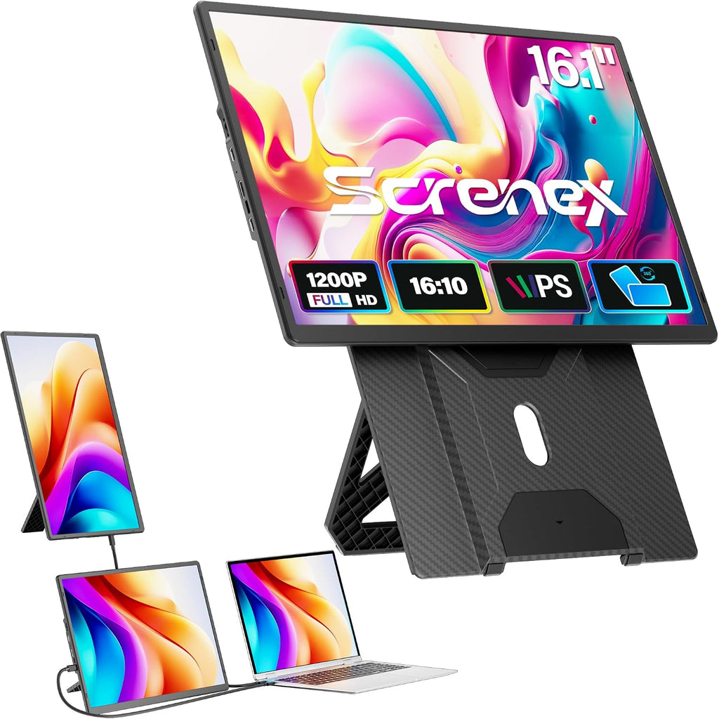 Laptop Screen Extender 16.1', 1920 * 1200 Portable Monitor with Detachable Frameless Display- 360° Rotatable Magnetic Stand, Dual Screen Plug & Play, Extra Monitor for Windows/Mac/Linux/Android