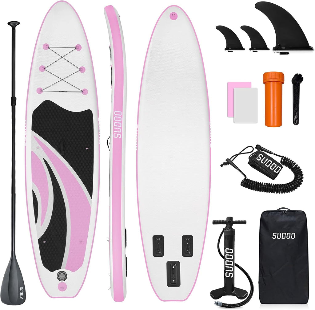 SUDOO Inflatable Stand Up Paddle Board 10'/ 10'6' SUP with 450LB Weight Capacity Adjustable Paddle Wide Stable Non Slip EVA Deck Complete Accessories for Adults Beginners Youth Outdoor Water Sports