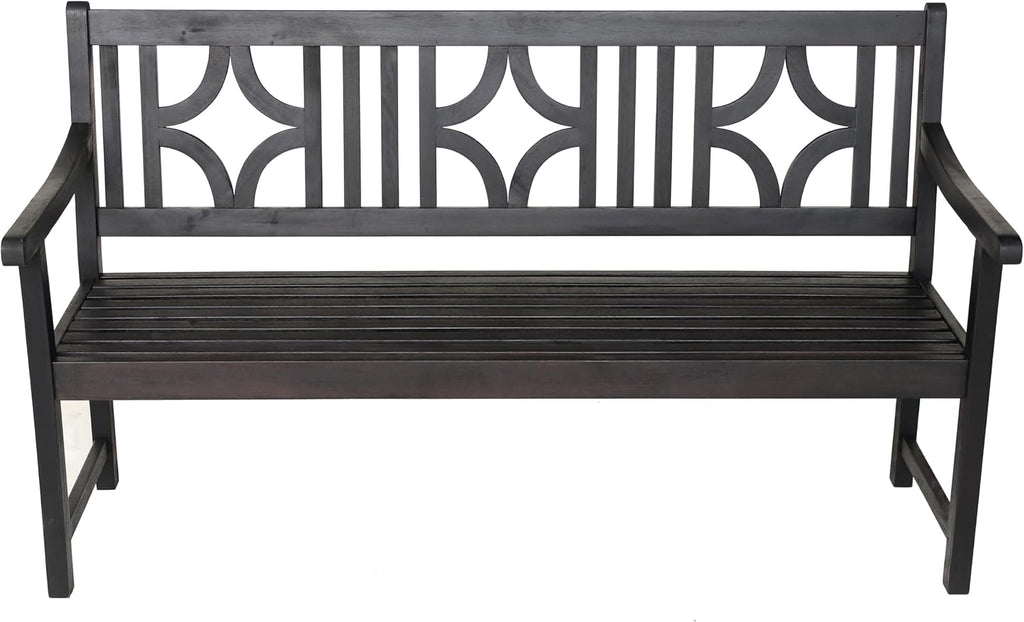 JONATHAN Y BNH100C Sloane 59.1' 3-Seat Ogee Diamond-Back 600-Lbs Support Acacia Wood Outdoor Garden Patio Bench for Garden, Lawn, Backyard, Pool, Deck, Beach, Firepit, Black