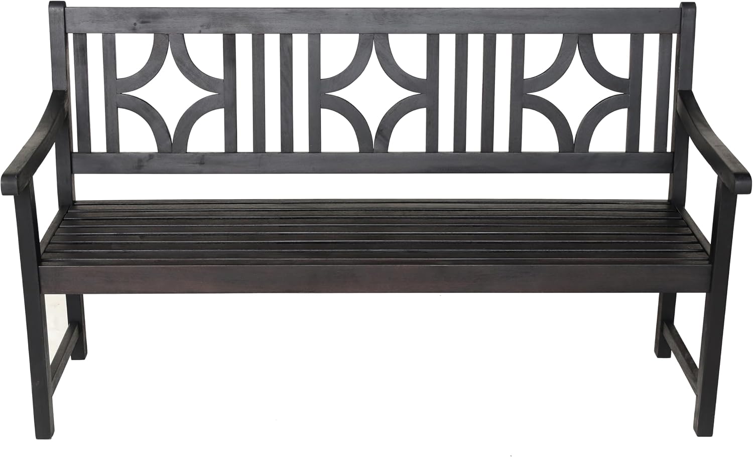 JONATHAN Y BNH100C Sloane 59.1' 3-Seat Ogee Diamond-Back 600-Lbs Support Acacia Wood Outdoor Garden Patio Bench for Garden, Lawn, Backyard, Pool, Deck, Beach, Firepit, Black