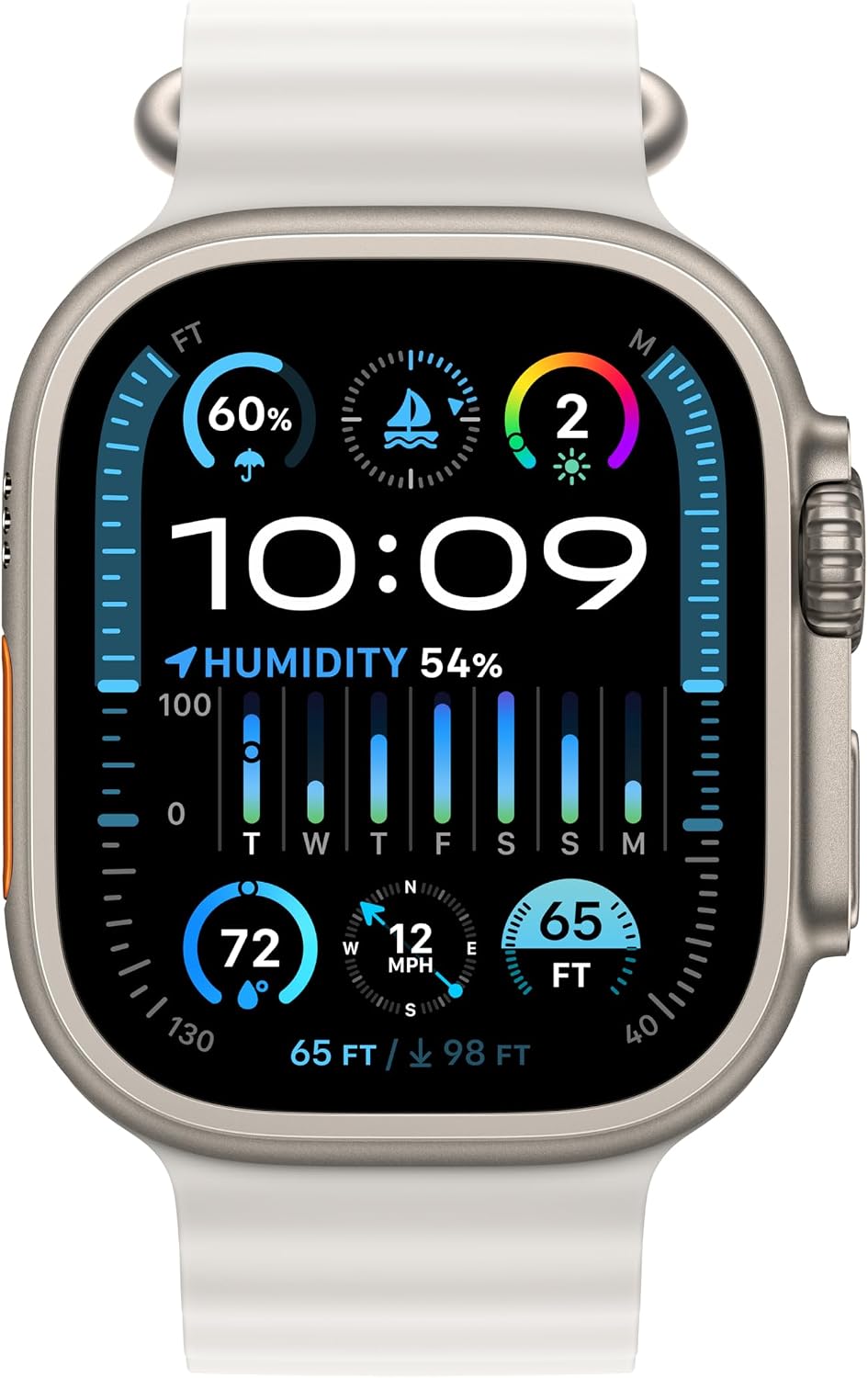Apple Watch Ultra 2 [GPS + Cellular 49mm] Smartwatch with Rugged Titanium Case & White Ocean Band One Size. Fitness Tracker, Precision GPS, Action Button, Extra-Long Battery Life