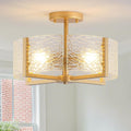 18 inch Large Gold Semi Flush Mount Drum Ceiling Light Fixture, 4-Light Glass Close to Ceiling Lighting Fixtures for Bedroom Hallway Kitchen Foyer Bathroom Closet Entryway Laundry Room