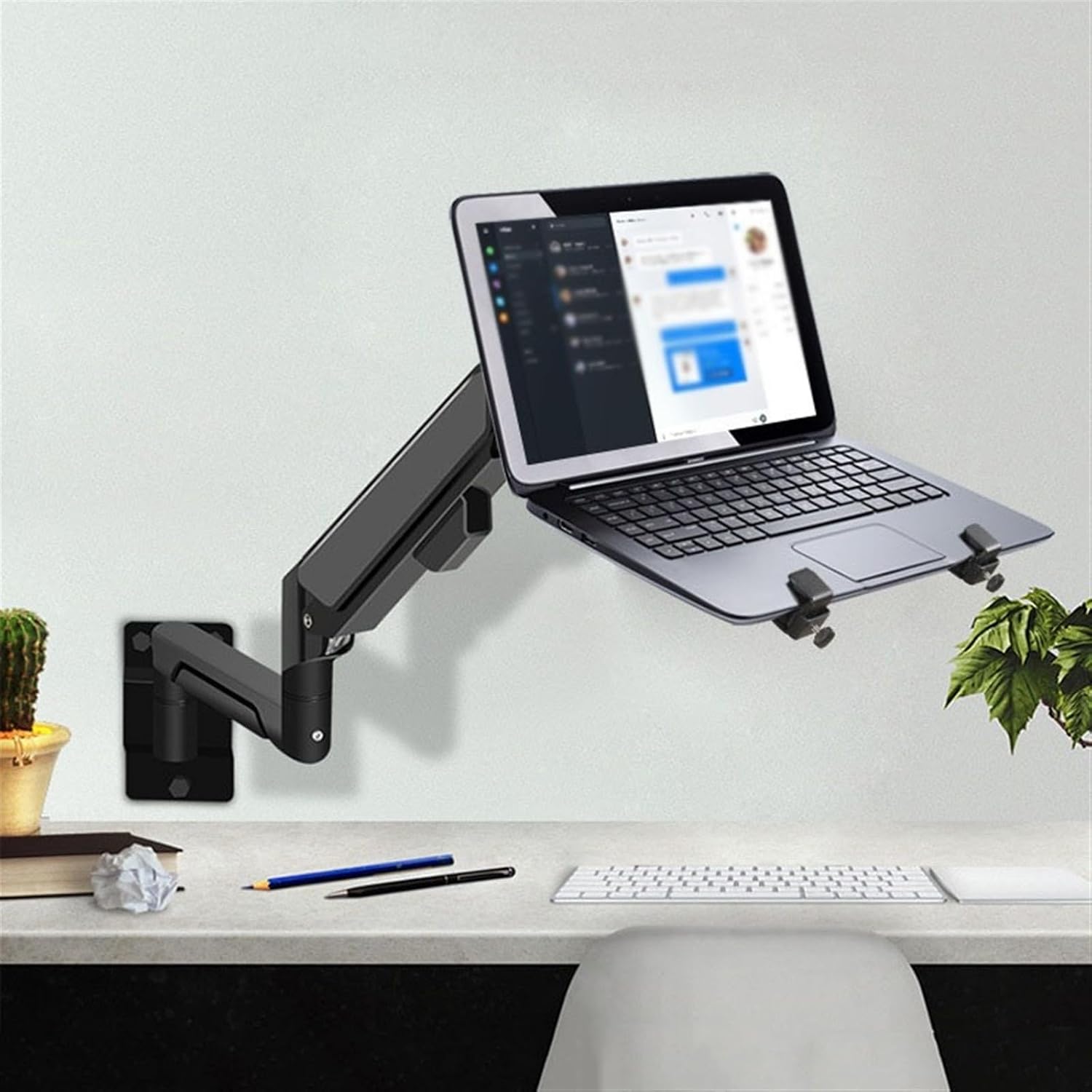 Monitor Arm Wall Mount Monitor Arm with Laptop Tray, Aluminum Gas Spring Full Motion Laptop Mount Arm Fits Max 32 inch, 19.8 lbs Screens/ 10-17' Laptop Monitor Mount(Black)