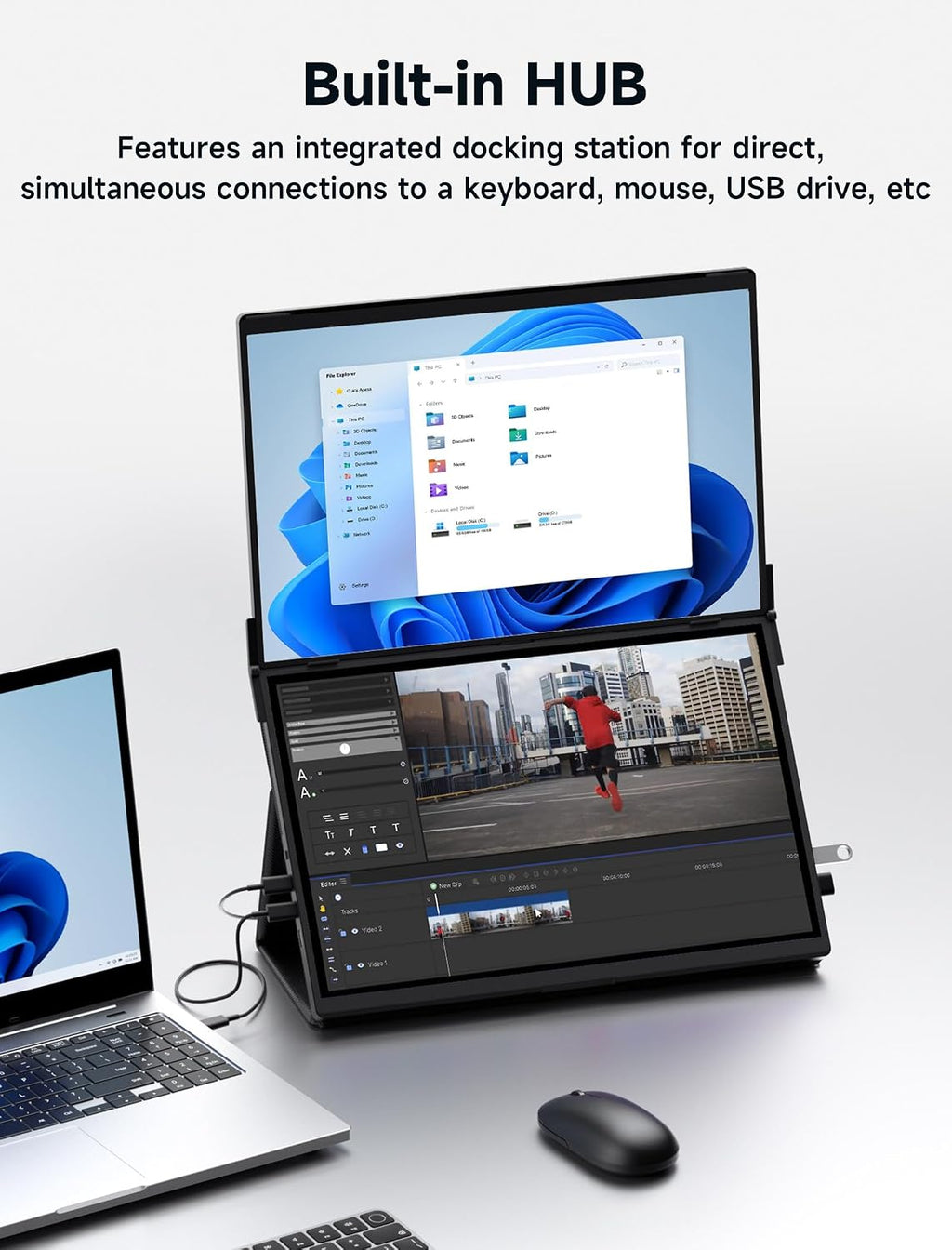 JSAUX FlipGo Touchscreen 16' 2.5K Dual Screen Portable Monitor & VESA Adapter