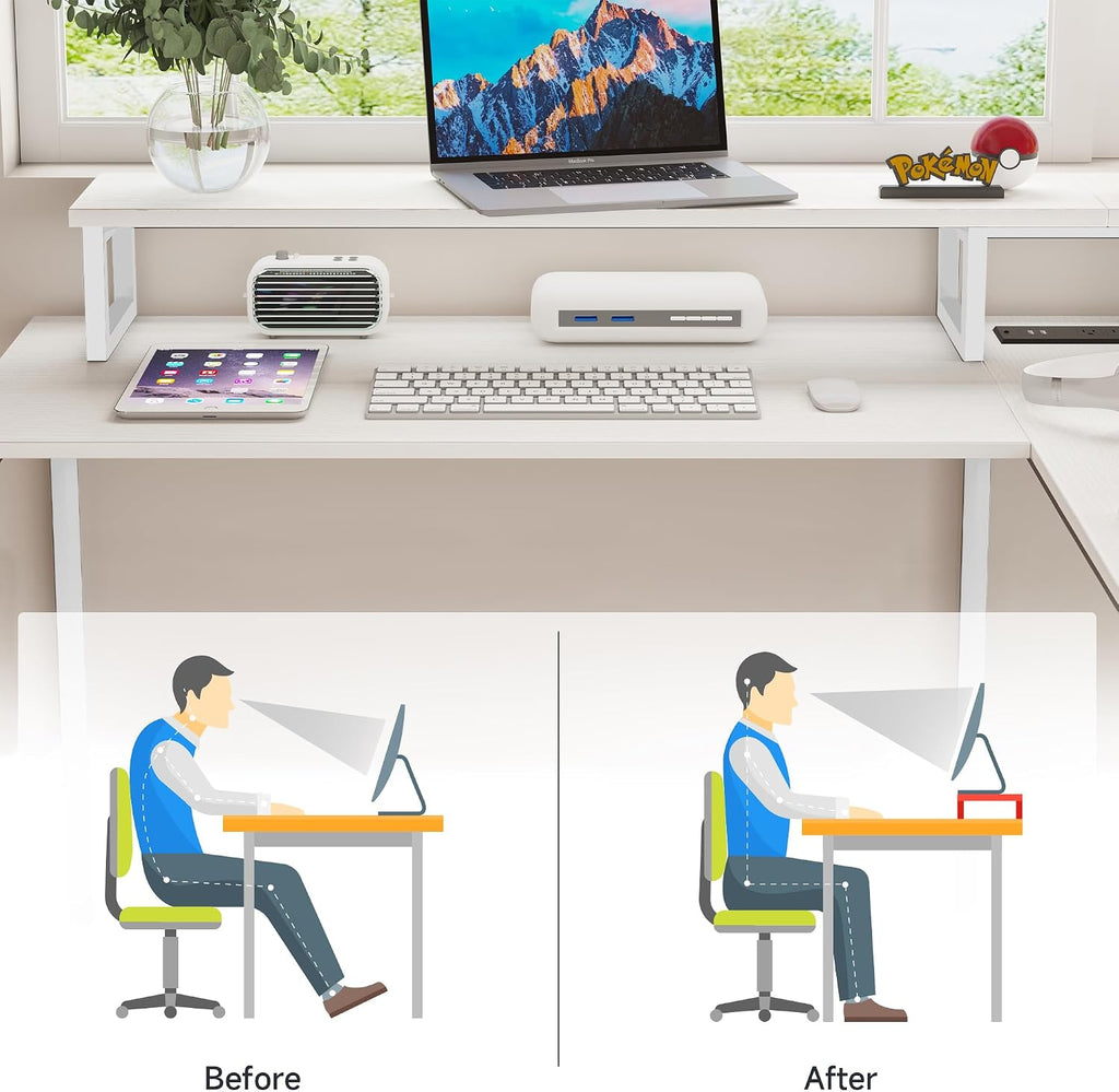 MUTUN 83.7' Two Person Gaming Desk, Long Computer Office Desk with Charging Station and LED Lights, Double Desks with Monitor Stand and Shelves, Study Writing Table Workstation for Home Office, White
