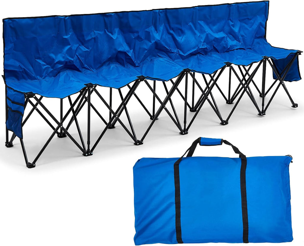 Kigley 6 Seats Folding Soccer Bench Chair Portable Team Sports Sideline Bench for Football Camp Travel Events Outdoor Seating with Storage Bag(Blue)