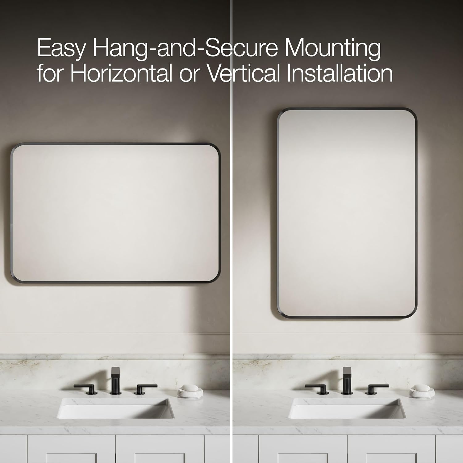 Kohler Essential 24 in. W x 36 in. H Rectangular Framed Wall Mount Bathroom Vanity Mirror in Matte Black