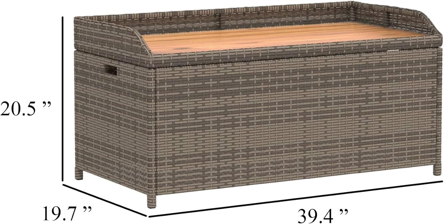 Foto Outdoor Bench, 39 Inch, Gray Wicker Rattan, Under Seat Storage